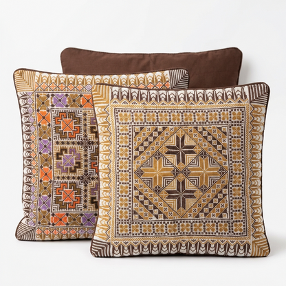 Brown Handmade Tatreez Cushion Cover – 16x16" – February 2026 Edition
