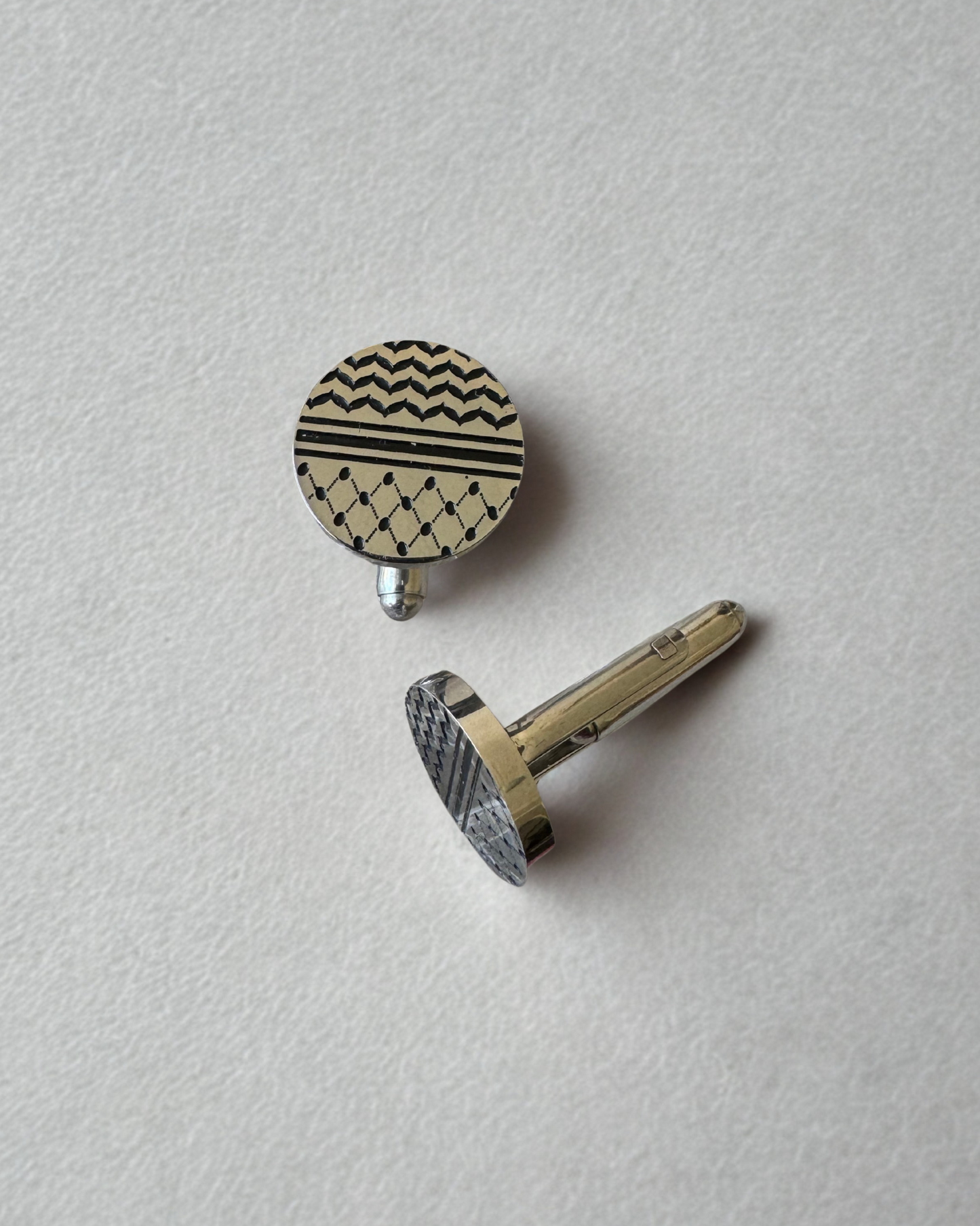 Kufiya Cufflinks | Stainless Steel Keffiyeh Pattern – Modern Heritage Design