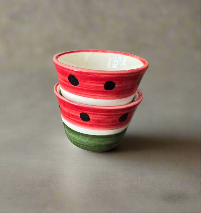 Handpainted Watermelon Coffee Cups - Made in Jordan by Palestinian Artisans