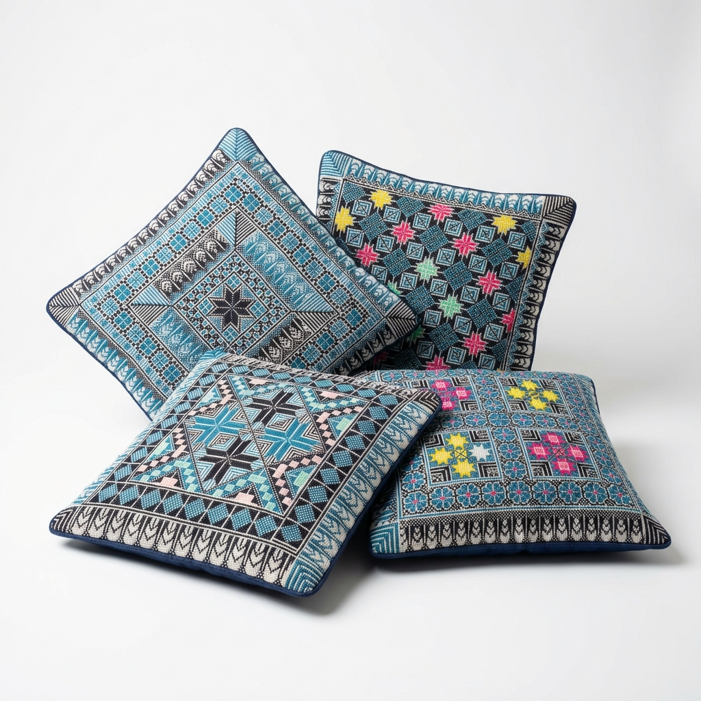 Blue Handmade Tatreez Cushion Cover – 16x16" – February 2026 Edition