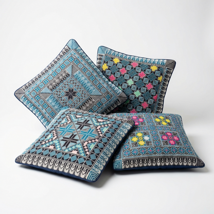 Blue Handmade Tatreez Cushion Cover – 16x16" – February 2026 Edition