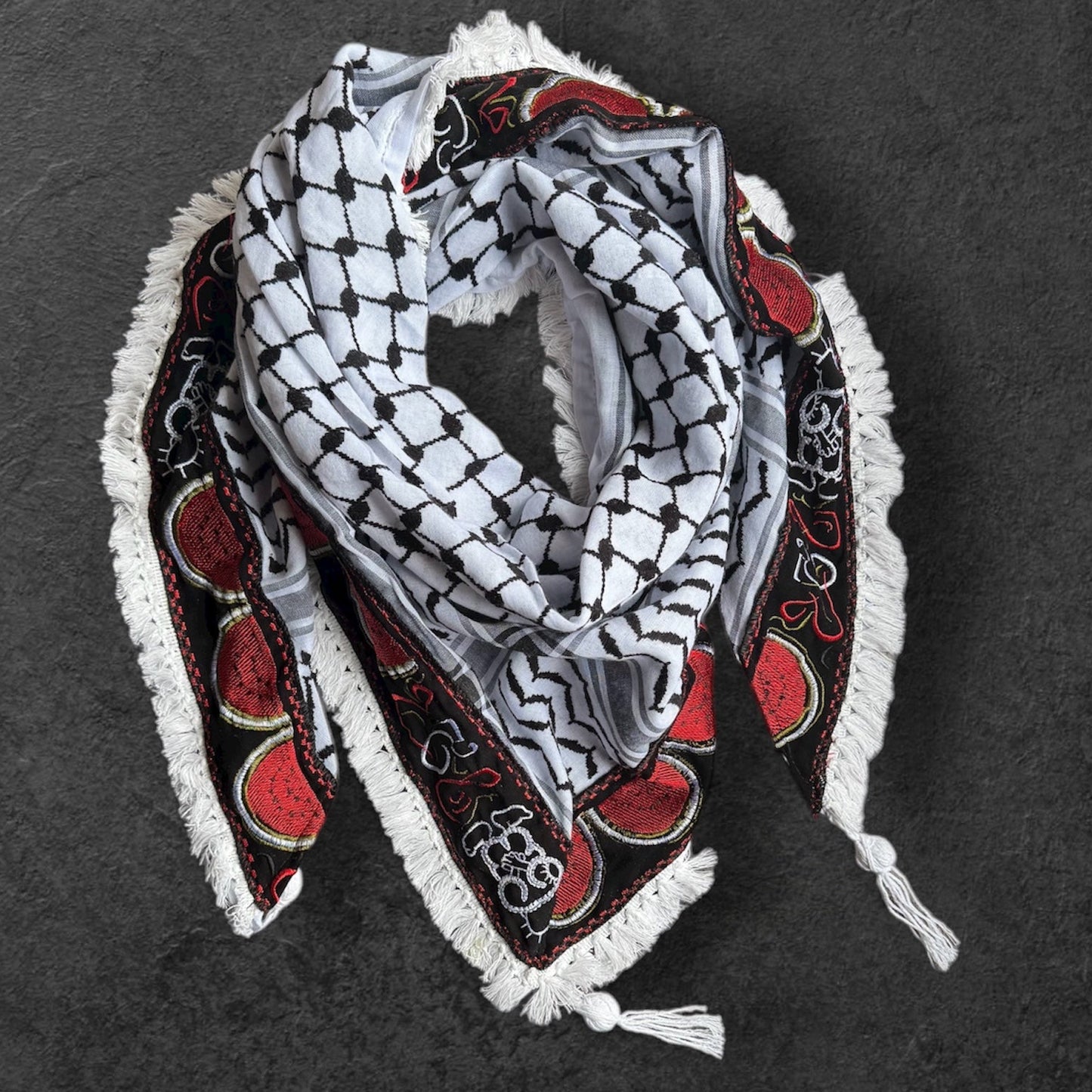 Watermelon Handala Kufiya (Keffiyeh) | Triangle Shawl