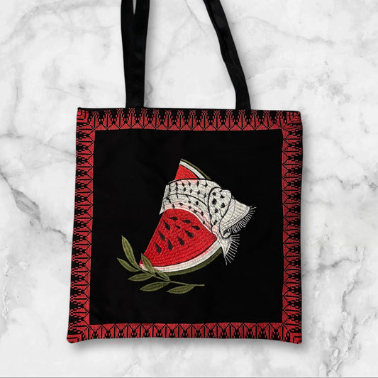 Tatreez Tote Bag – Watermelon Kufiya | Palestinian Embroidery