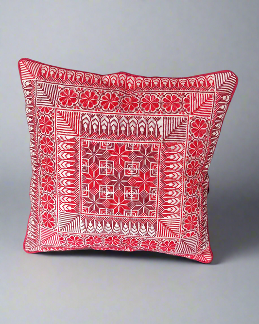 Handmade Tatreez Cushion Cover - All Red | Palestinian Embroidery (16"x16")