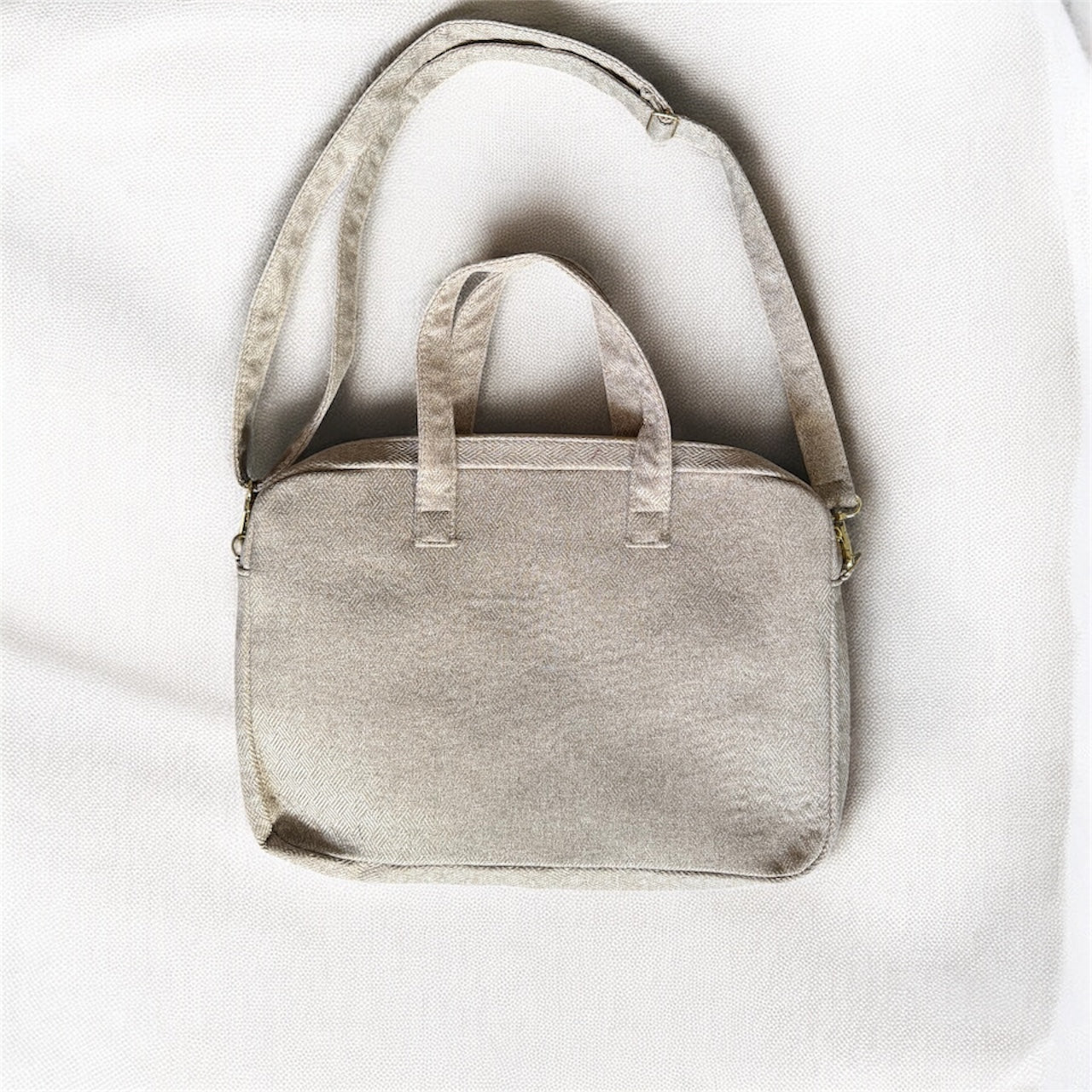 Red Tatreez Laptop Bag - Beige Base | Made by Palestinian Artisans