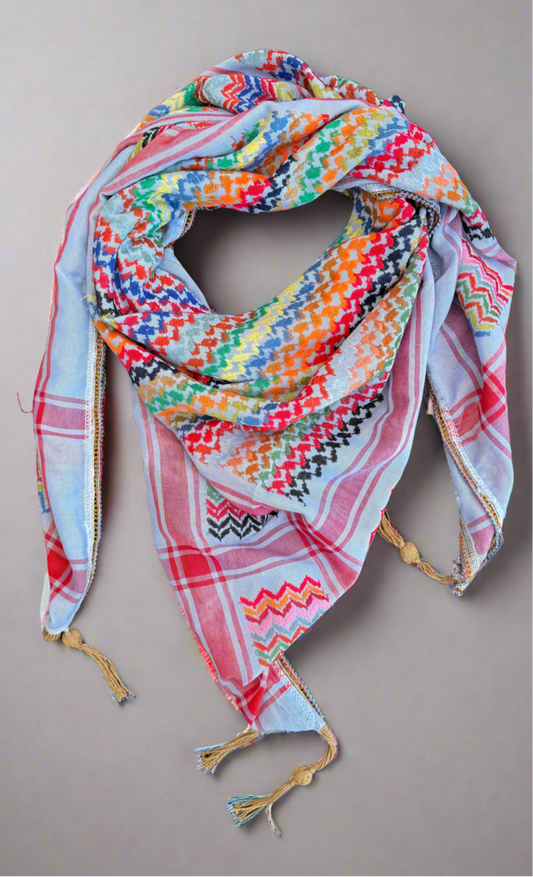 Vibrant Sky Blue Kufiya (Keffiyeh) | Modern Colors – Made in Jordan