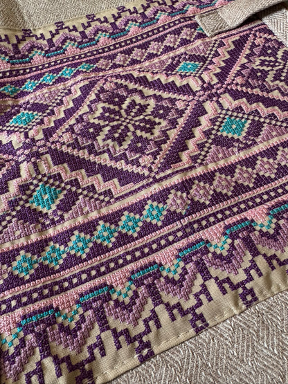 Lavender Tatreez Laptop Bag - Beige Base | Made by Palestinian Artisans