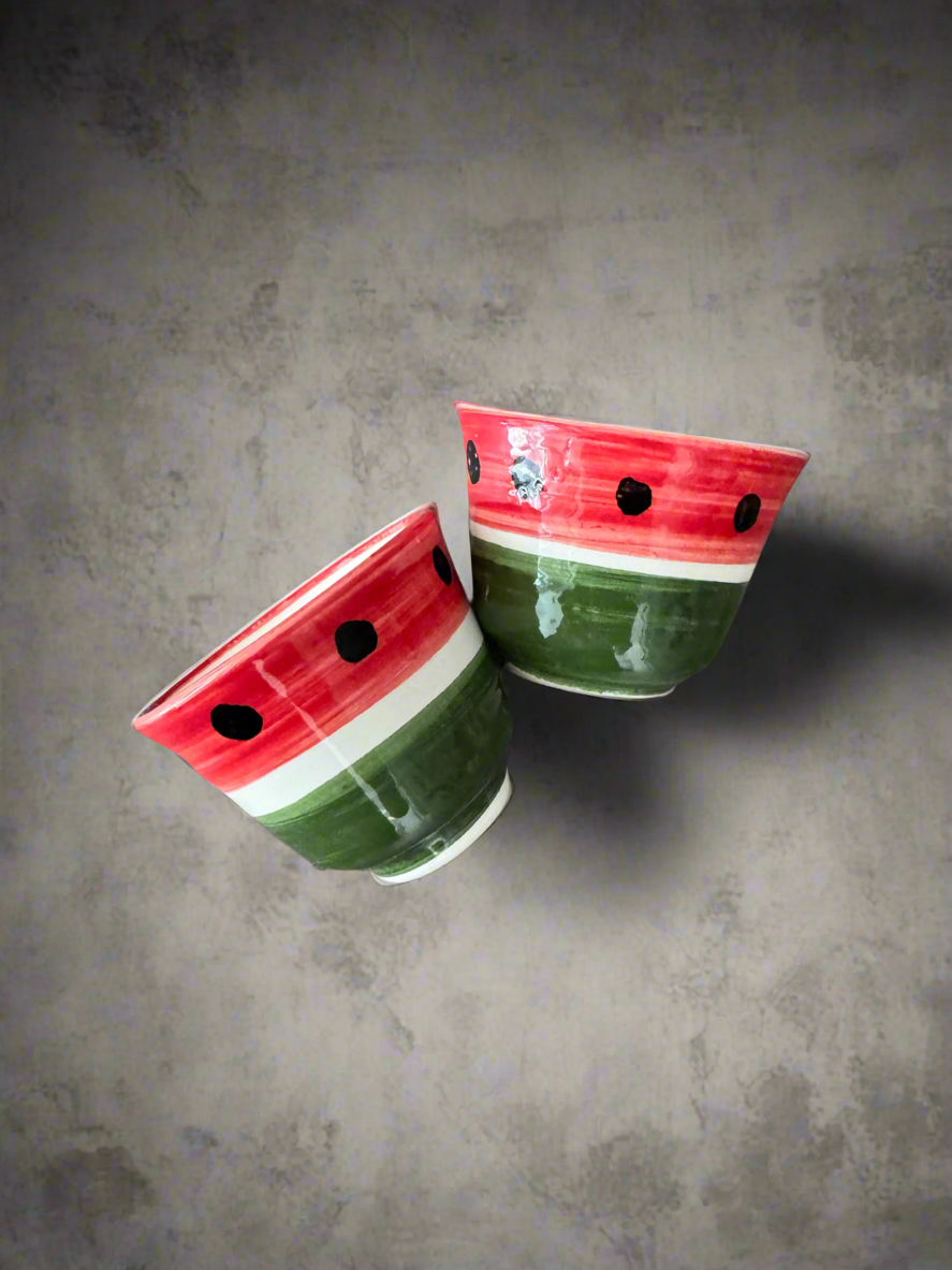 Handpainted Watermelon Coffee Cups - Made in Jordan by Palestinian Artisans