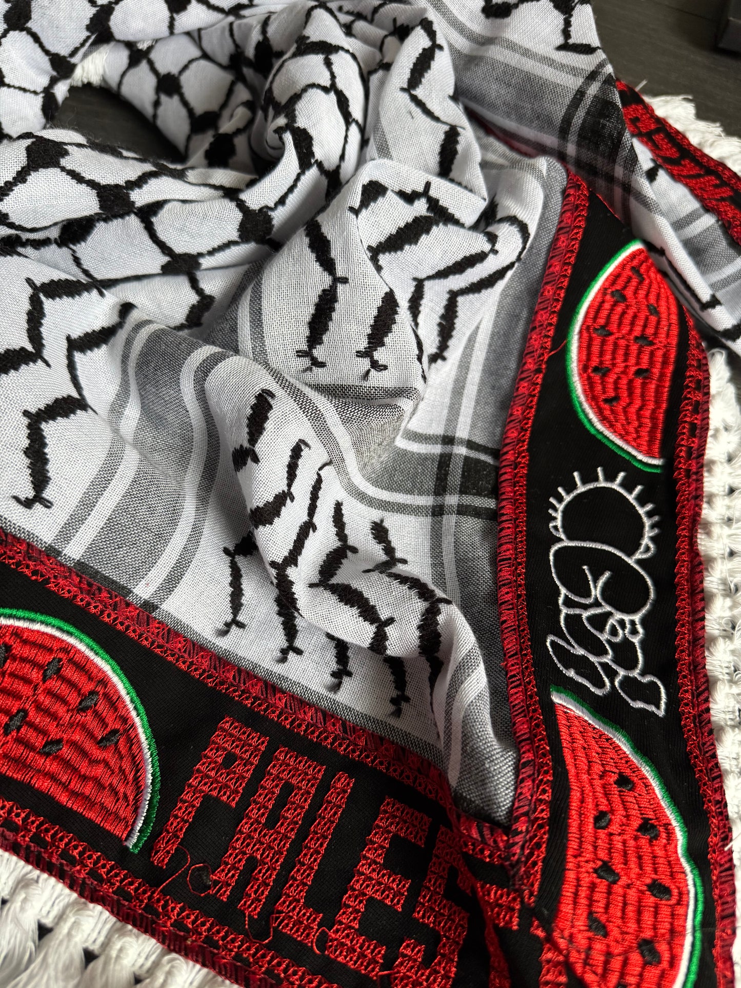 Watermelon Handala Kufiya (Keffiyeh) | Triangle Shawl
