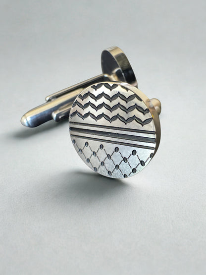 Kufiya Cufflinks | Stainless Steel Keffiyeh Pattern – Modern Heritage Design