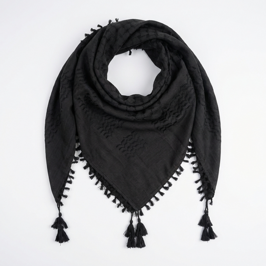 Elegant All Black Kufiya (Keffiyeh) | Made in Kashmir