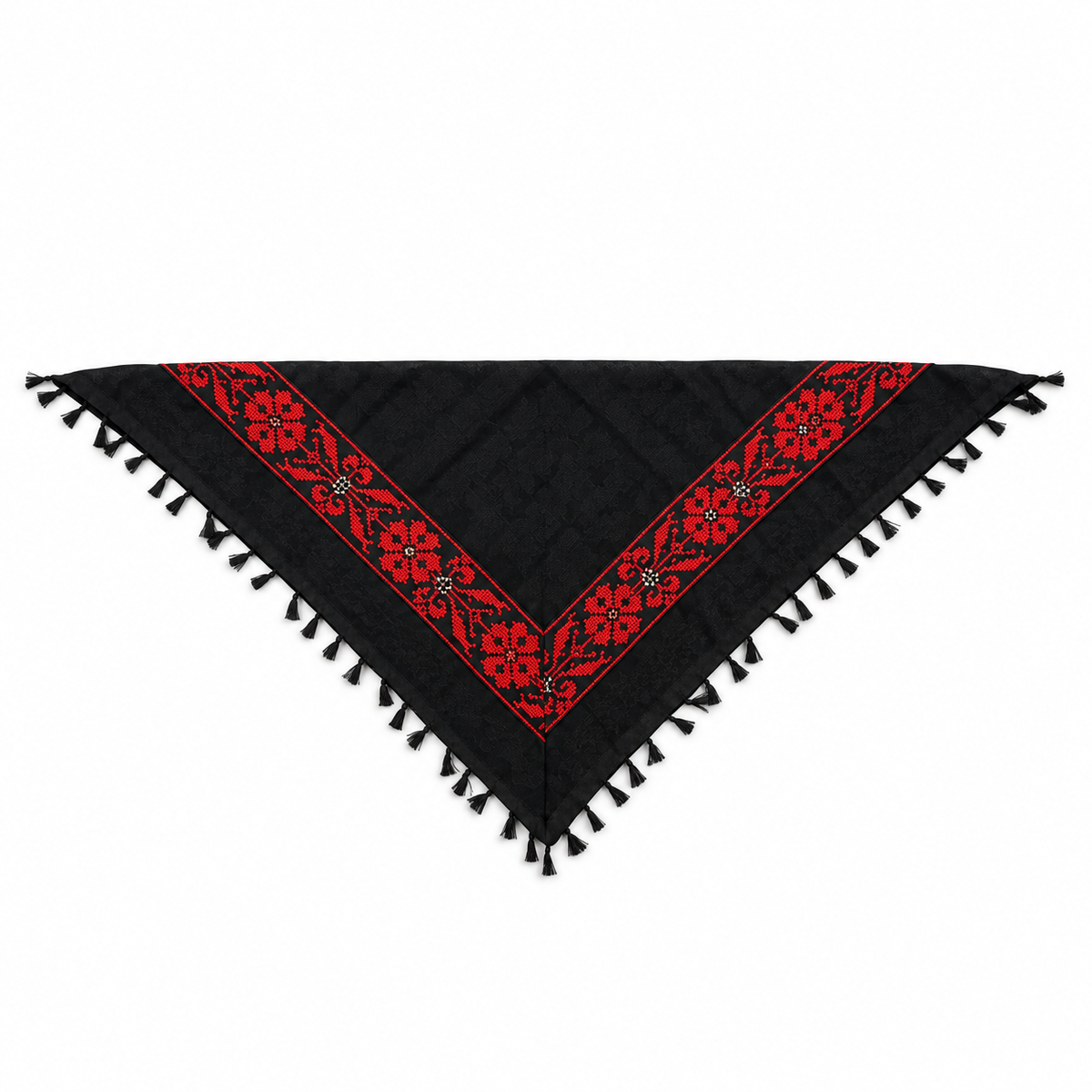 All Black Kufiya Bandana - Red Tatreez