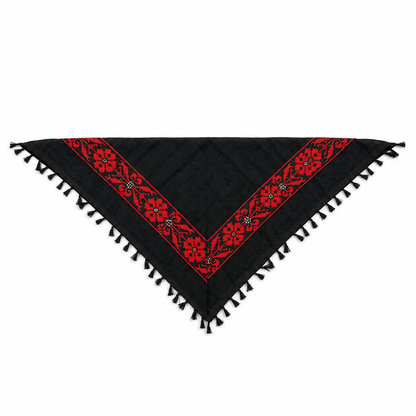 All Black Kufiya Bandana - Red Tatreez