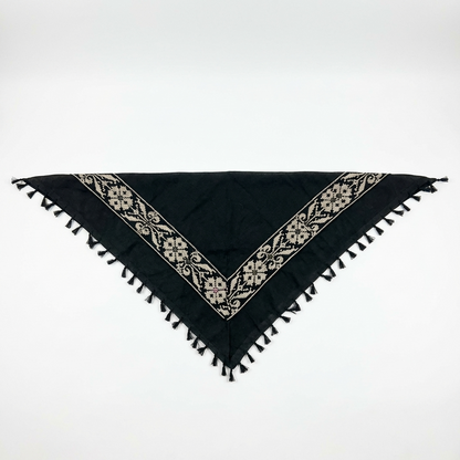 All Black Kufiya Bandana - Beige Tatreez