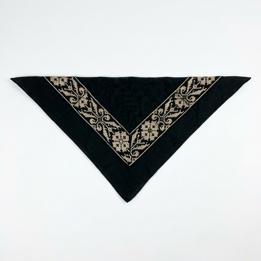 All Black Kufiya Bandana - Beige Tatreez
