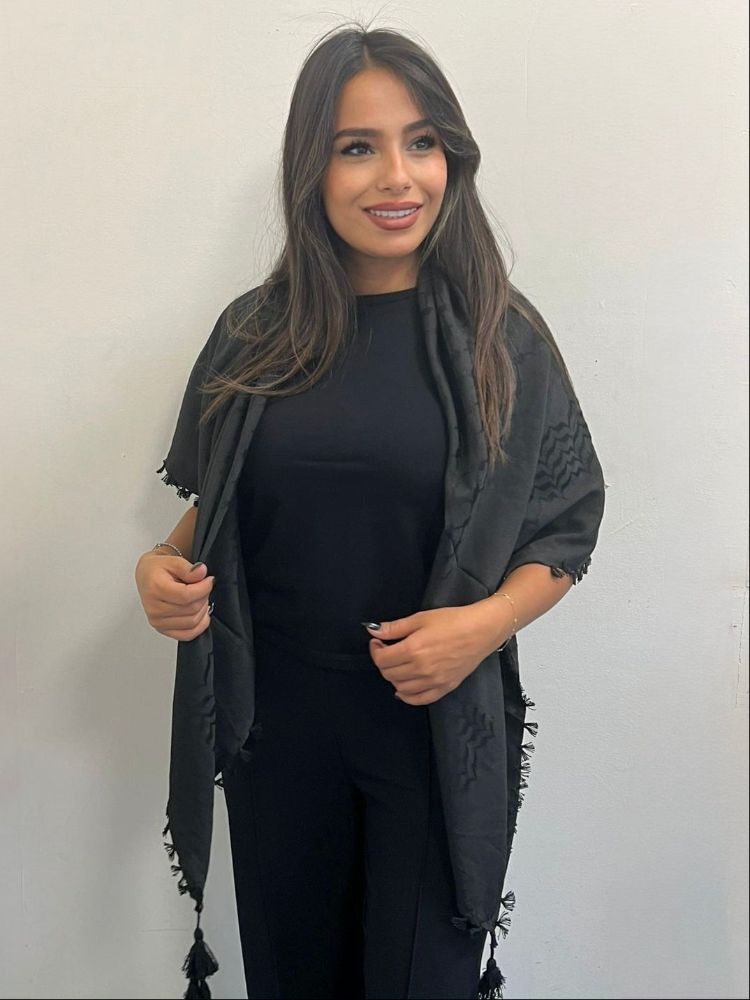 Elegant All Black Kufiya (Keffiyeh) | Made in Kashmir