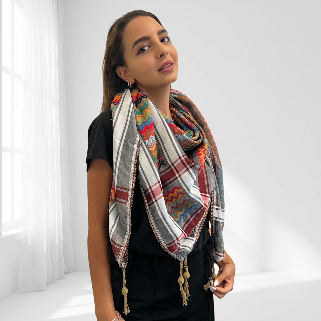 Vibrant Ash Grey Kufiya (Keffiyeh) | Made in Jordan
