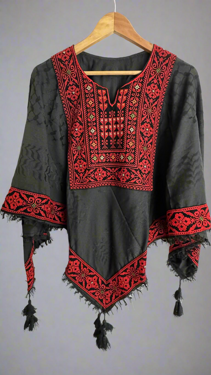 Poncho of Palestine | All Black Kufiya (Keffiyeh) - Tatreez – Made in Jordan