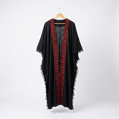 Palestinian Tatreez Bisht | Black and Red Embroidered Heritage Abaya (Free Size)