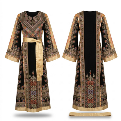 Black Formal Palestinian Thobe - Gold Tatreez