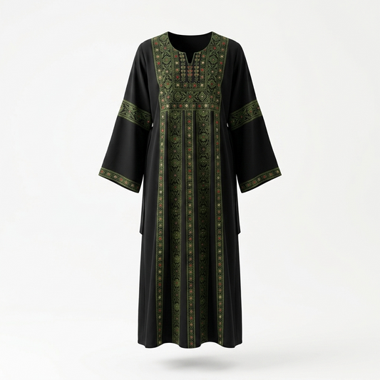 Tatreez Thobe – Black with Green