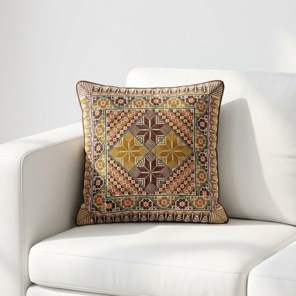 Brown Tatreez Cushion Cover - May 2026 Edition