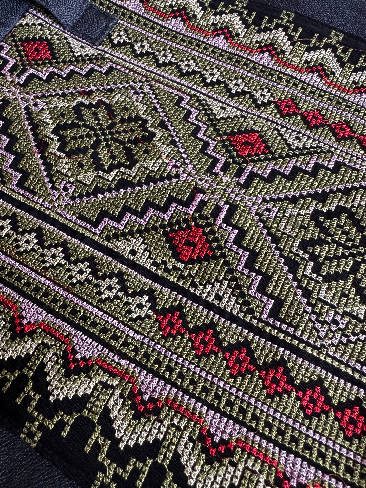 Olive Green Tatreez Laptop Bag - Black Base | Made by Palestinian Artisans