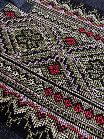 Olive Green Tatreez Laptop Bag - Black Base | Made by Palestinian Artisans