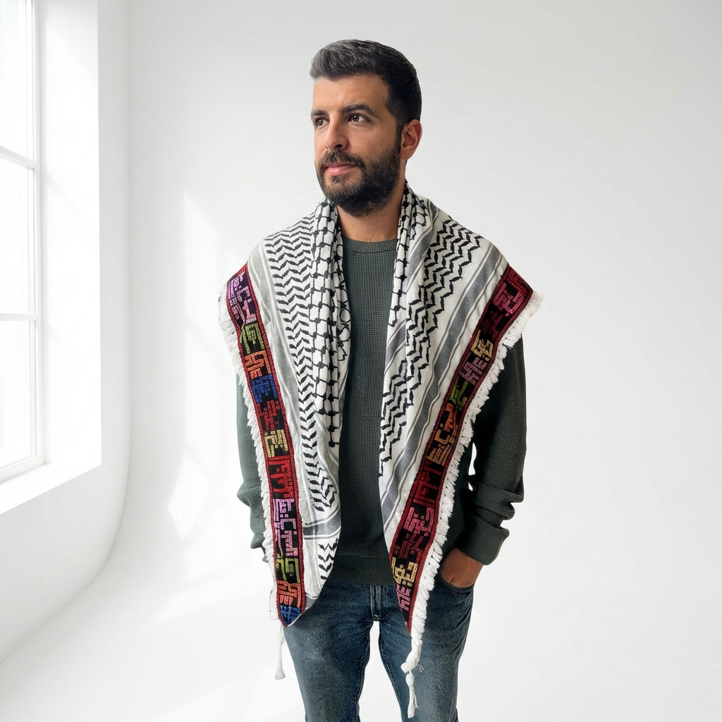 Mudun Tatreez Shawl (Keffiyeh) | Handmade Tassels