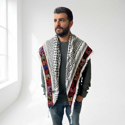 Mudun Tatreez Shawl (Keffiyeh) | Handmade Tassels