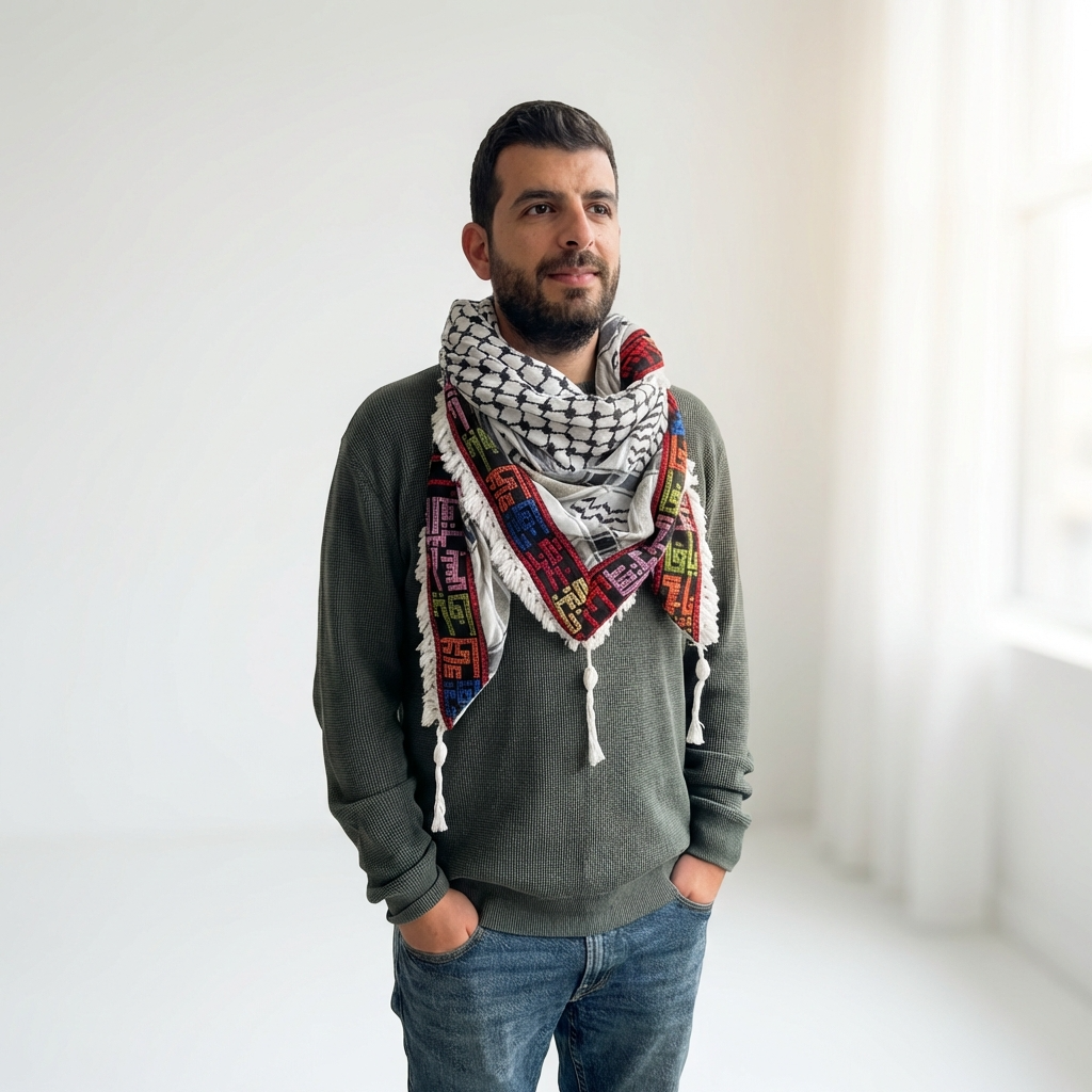 Mudun Tatreez Shawl (Keffiyeh) | Handmade Tassels