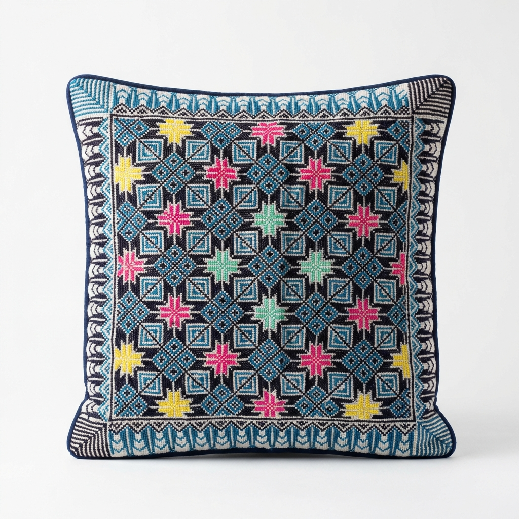 Blue Handmade Tatreez Cushion Cover – 16x16" – February 2026 Edition