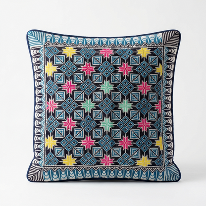 Blue Handmade Tatreez Cushion Cover – 16x16" – February 2026 Edition