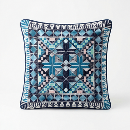 Blue Handmade Tatreez Cushion Cover – 16x16" – February 2026 Edition