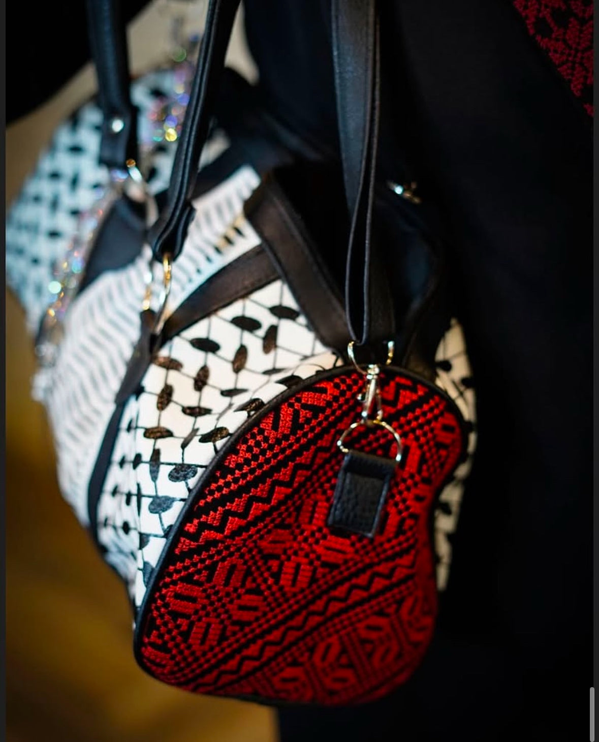 Handcrafted Palestinian Kufiyya & Tatreez Duffle Bag
