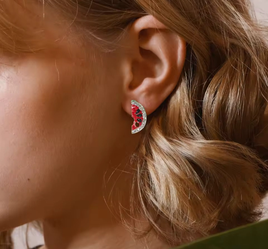 Watermelon Earrings | Sterling Silver with Pave Stones - Palestinian Solidarity - Palestine Jewelry