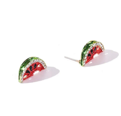 Watermelon Earrings | Sterling Silver with Pave Stones - Palestinian Solidarity - Palestine Jewelry
