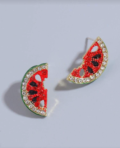 Watermelon Earrings | Sterling Silver with Pave Stones - Palestinian Solidarity - Palestine Jewelry