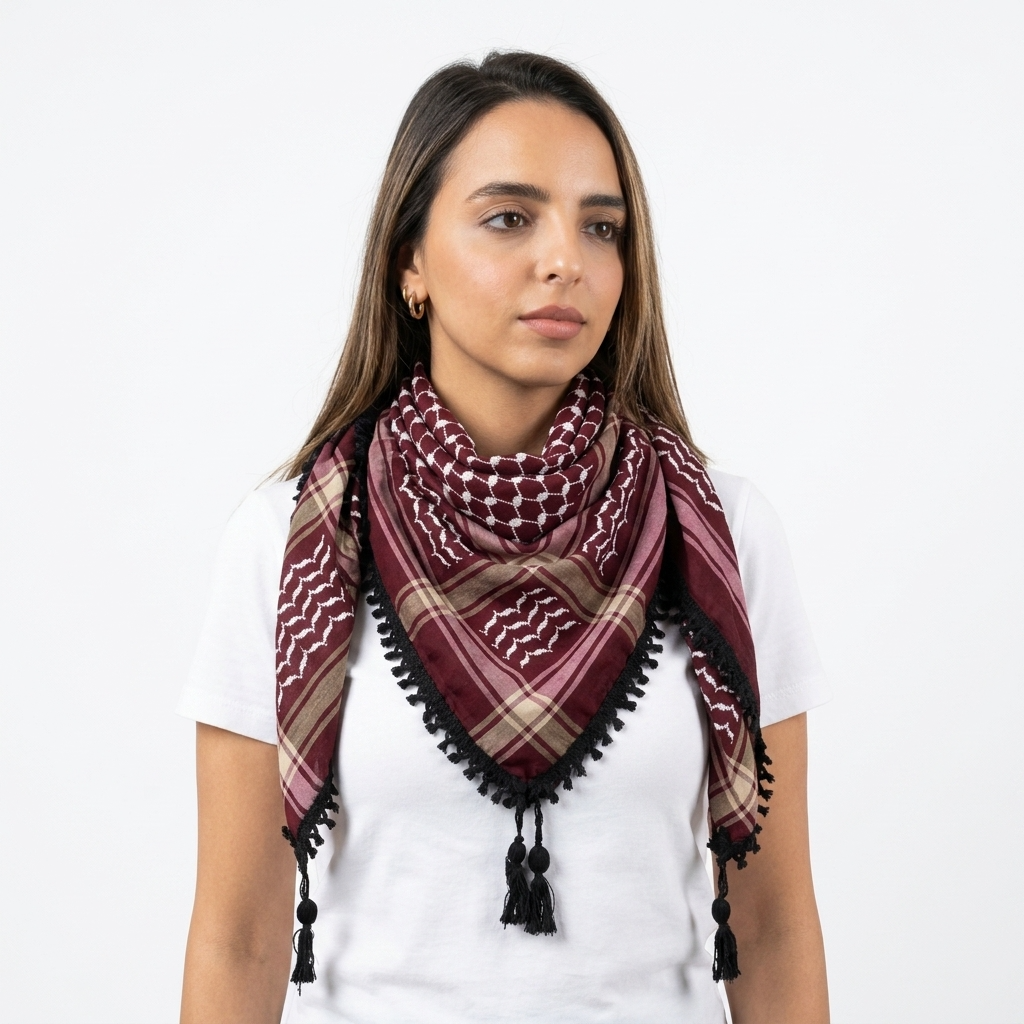 Echoes Kufiya – Deep Maroon · White
