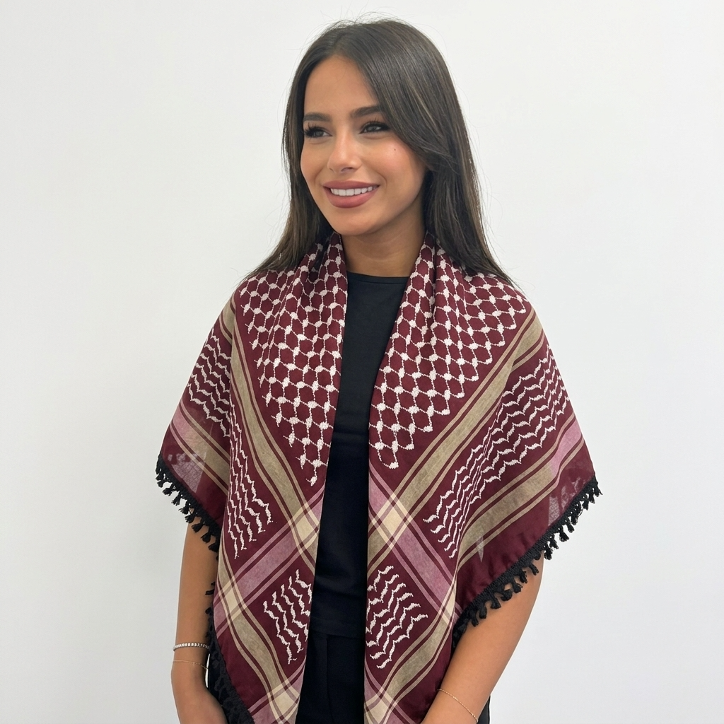 Echoes Kufiya – Deep Maroon · White