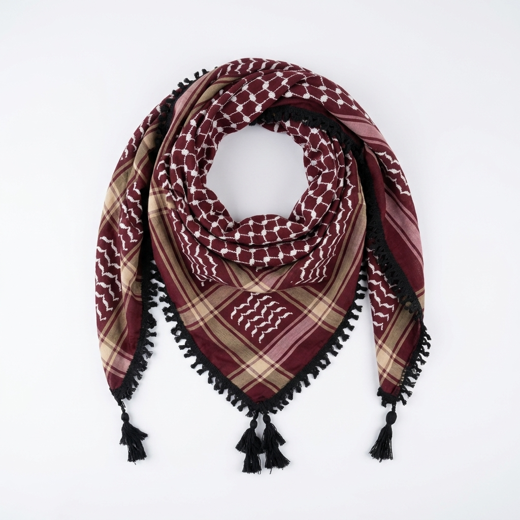 Echoes Kufiya – Deep Maroon · White