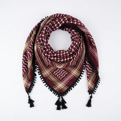 Echoes Kufiya – Deep Maroon · White