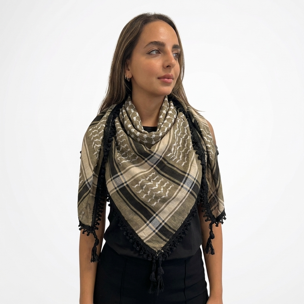 Echoes Kufiya – Earthy Beige · White