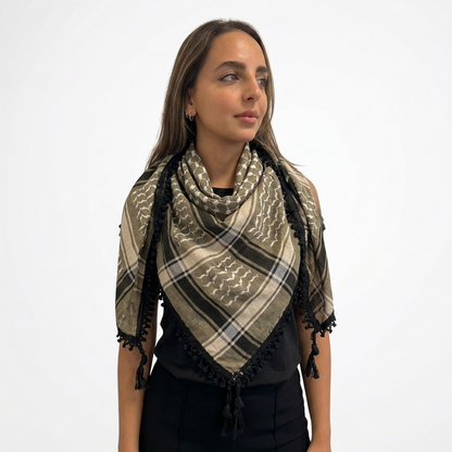Echoes Kufiya – Earthy Beige · White