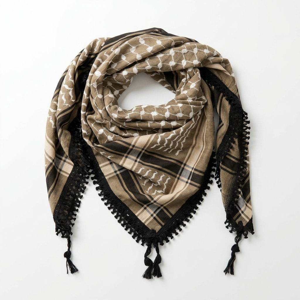 Echoes Kufiya – Earthy Beige · White