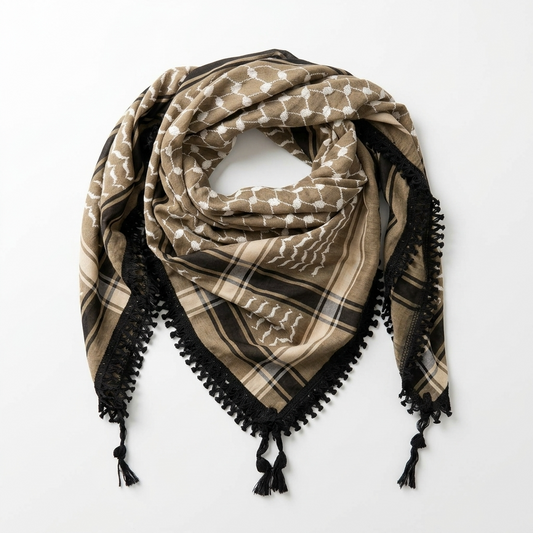 Echoes Kufiya – Earthy Beige · White