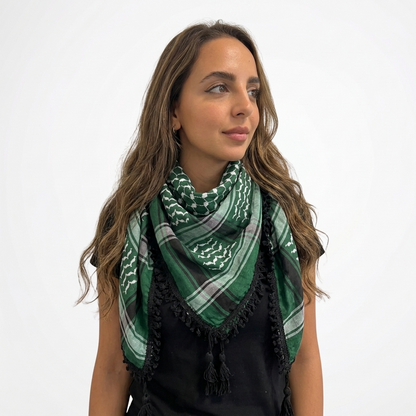 Echoes Kufiya – Forest Green · White