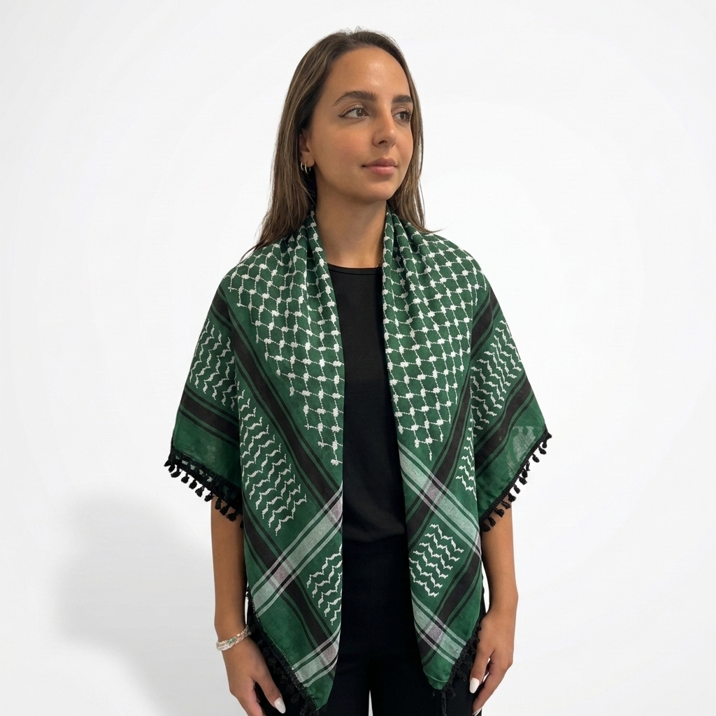 Echoes Kufiya – Forest Green · White