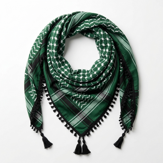 Echoes Kufiya – Forest Green · White
