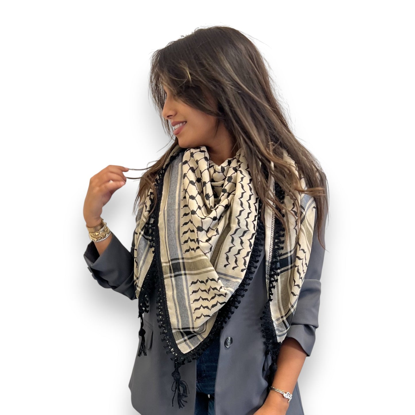 Echoes – Earthy Beige Kufiya (Keffiyeh) | Made in Jordan
